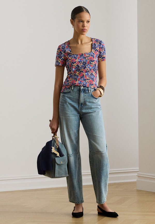 Lauren Ralph Lauren FLORAL COTTON JERSEY SQUARE-NECK TOP