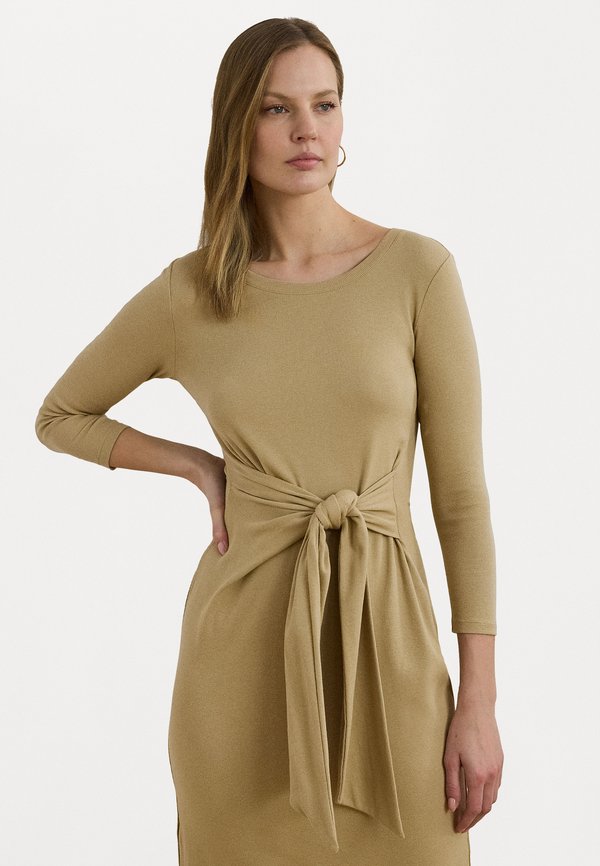 Lauren Ralph Lauren Petite TIE FRONT COTTON BLEND CREWNECK DRESS