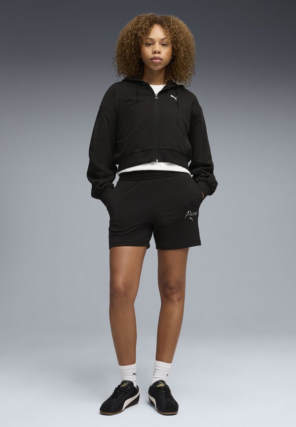 Puma ESSENTIALS SCRIPT HIGH-WAIST  - Shorts - black