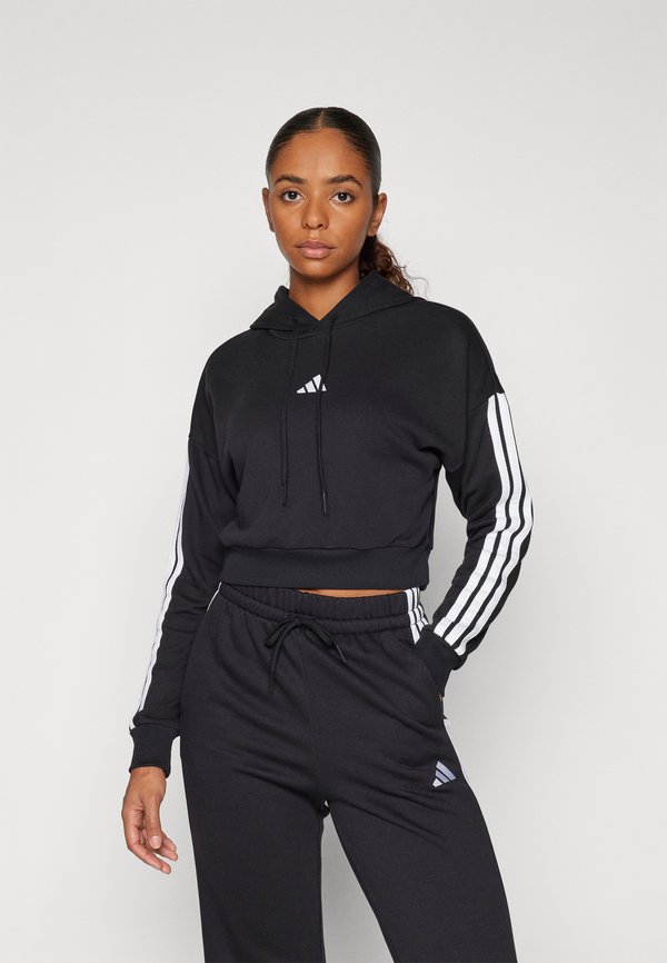 adidas Sportswear ESSENTIALS 3 STRIPES FRENCH TERRY CROPPED - Hoodie - black/white