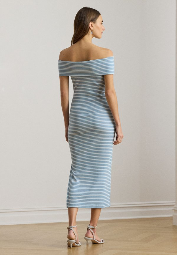 Lauren Ralph Lauren STRIPED OFF-THE-SHOULDER MIDI DRESS