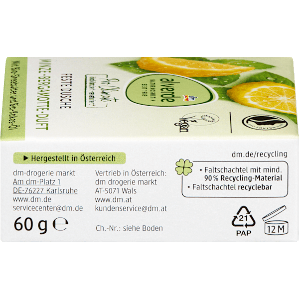Festes Duschgel Minze-Bergamotte Duft alverde NATURKOSMETIK