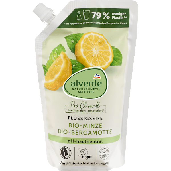 Flüssigseife Minze, Bergamotte Nachfüllpack alverde NATURKOSMETIK