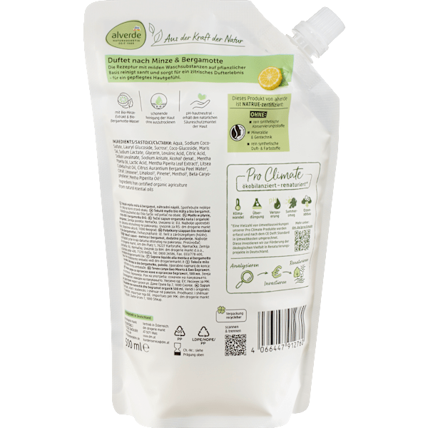 Flüssigseife Minze, Bergamotte Nachfüllpack alverde NATURKOSMETIK