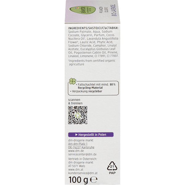 Seifenstück Pflanzenölseife mit Lavendel alverde NATURKOSMETIK