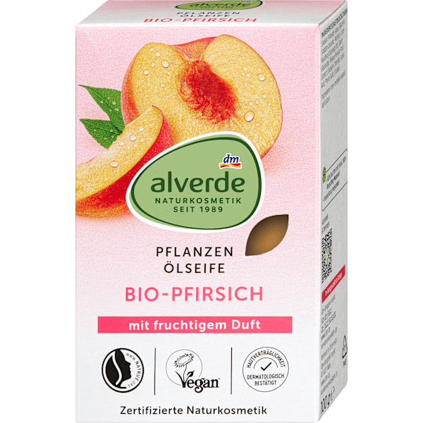 Seifenstück Pflanzenölseife mit Pfirsich alverde NATURKOSMETIK