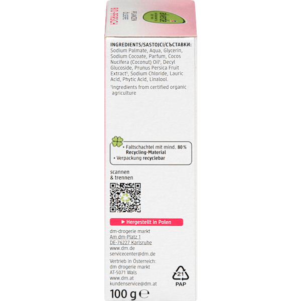 Seifenstück Pflanzenölseife mit Pfirsich alverde NATURKOSMETIK