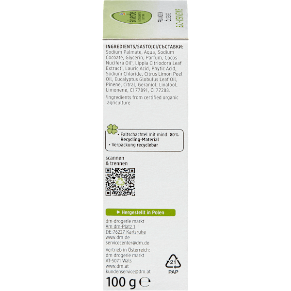 Seifenstück Pflanzenölseife mit Verveine alverde NATURKOSMETIK