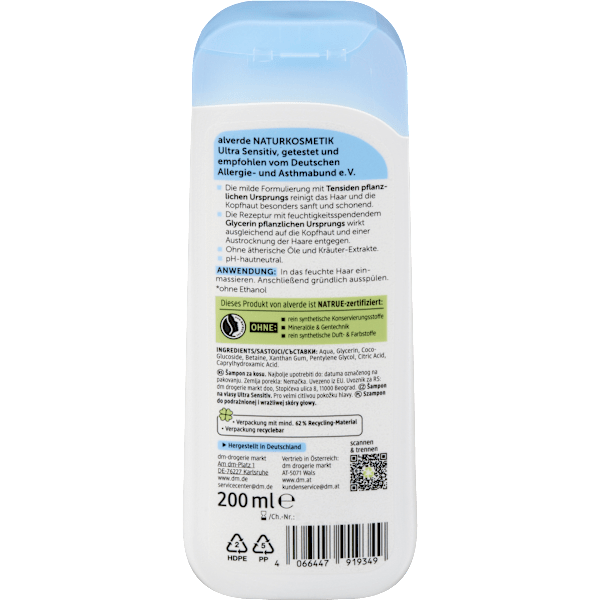 Shampoo Ultra Sensitiv alverde NATURKOSMETIK