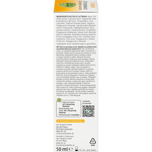 Sonnenfluid Gesicht sensitiv, LSF 30 alverde NATURKOSMETIK