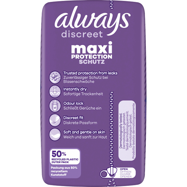 discreet Einlagen Inkontinenz Maxi Nacht Vorteilspack (4x12 St) always