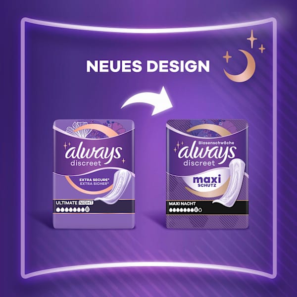 discreet Einlagen Inkontinenz Maxi Nacht Vorteilspack (4x12 St) always