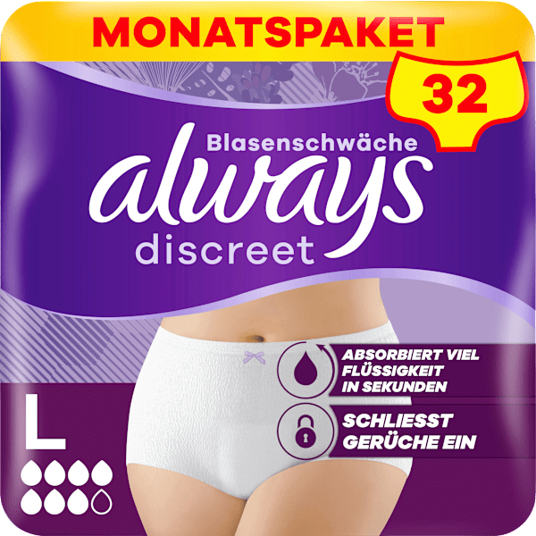 discreet Pants Inkontinenz Plus Gr. L, Vorteilspack (4x8 St) always