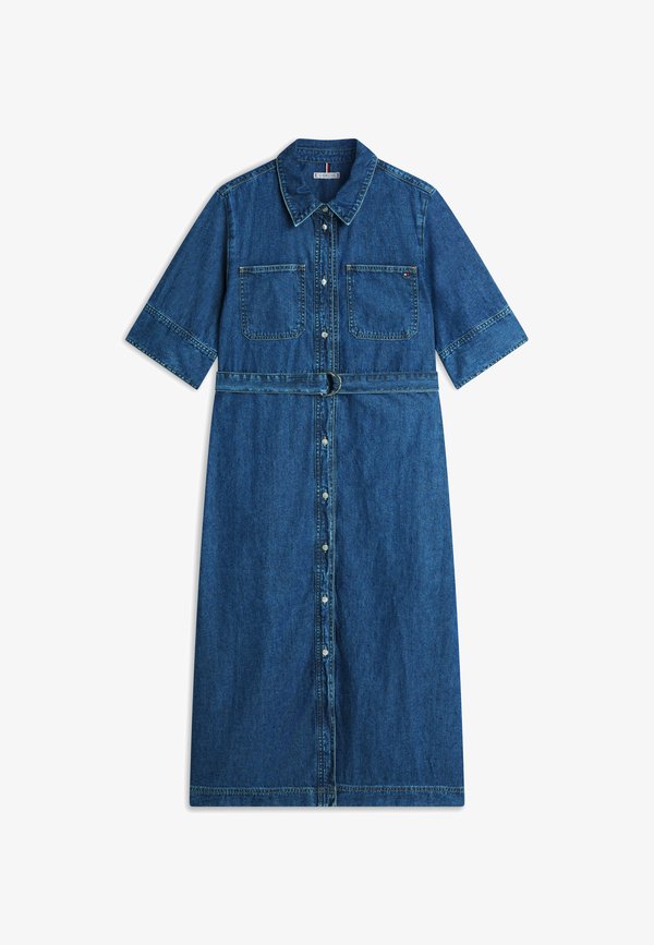 Tommy Hilfiger DENIM SHORT SLEEVE MIDI SHIRT DRESS - Denim dress - lor