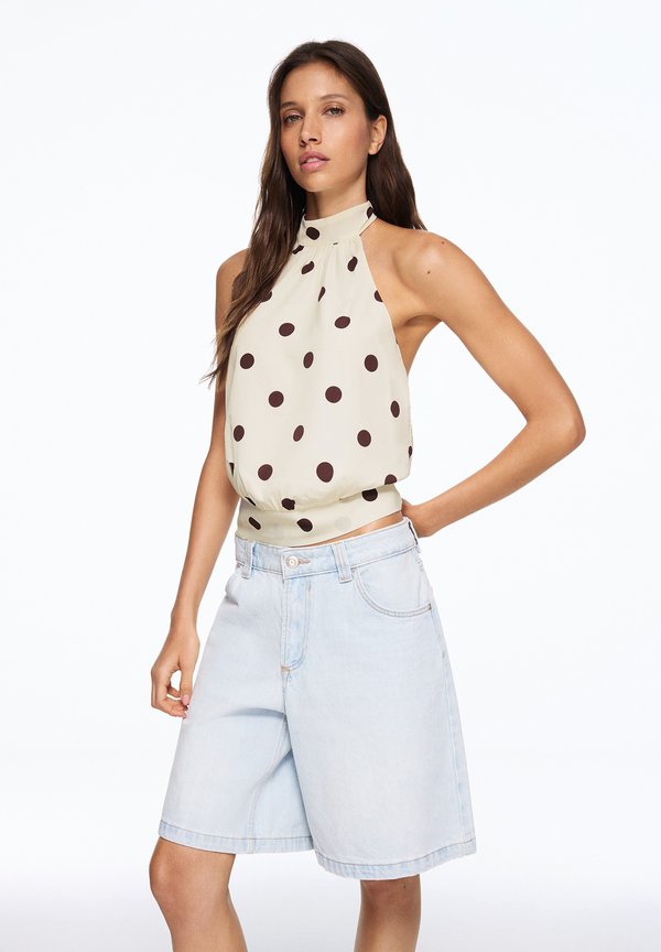 Bershka HALTER POLKA DOT - TOP 01488710 - Blouse - white
