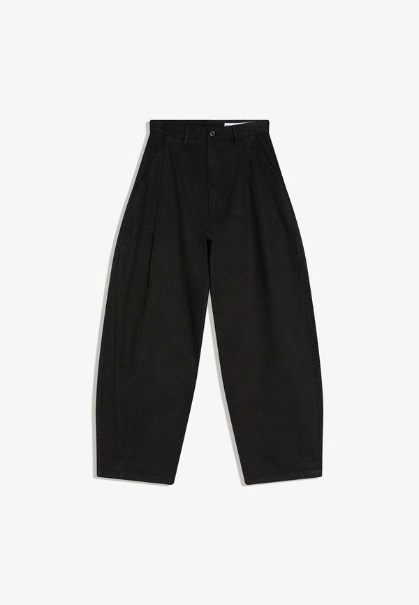 Bershka LINEN SUPER BAGGY - Trousers - black
