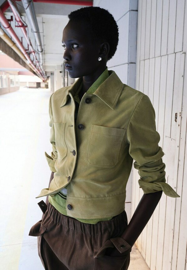 Mango Leather jacket - green