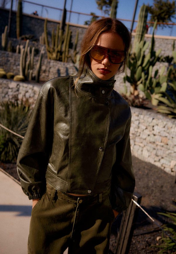 Bershka Faux leather jacket - khaki