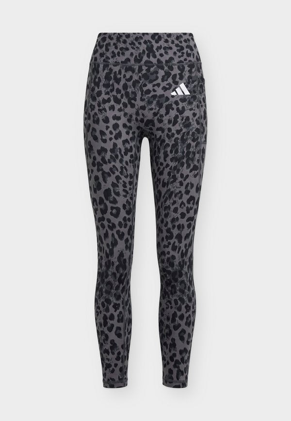 adidas Performance OPTIMÉ ESSENTIALS 3 STRIPES LEOPARD 7/8 - Leggings - earth strata/brown/black