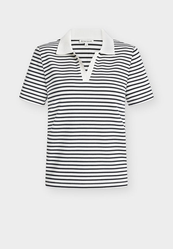 TOM TAILOR T-SHIRT STRUCTURE STRIPE POLO COLLAR