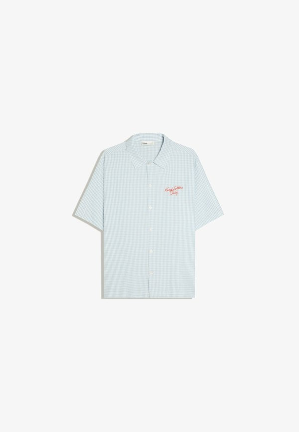 Bershka EMBROIDERED SHORT SLEEVE BOXY FIT - SHIRT - Shirt - light blue