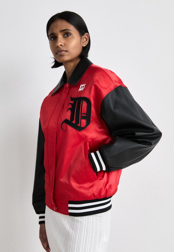 DKNY MIXED MEDIA VARSITY JACKET BIG GOTHIC