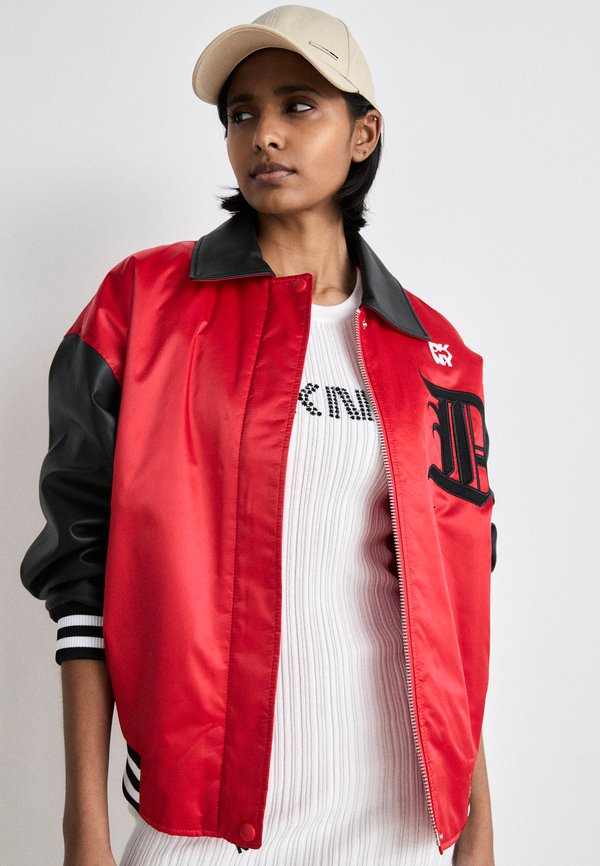 DKNY MIXED MEDIA VARSITY JACKET BIG GOTHIC