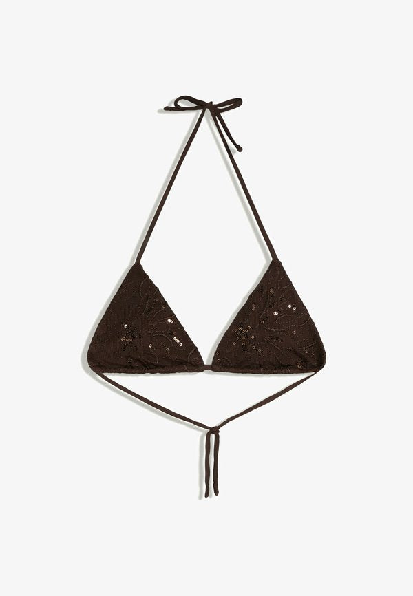 Bershka SEQUINNED TRIANGLE - BIKINI TOP - Bikini top - dark brown