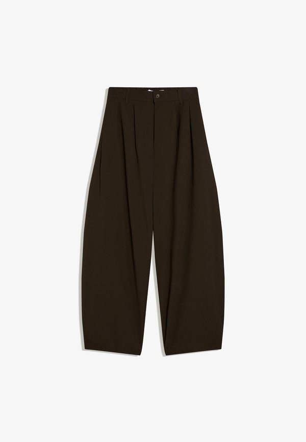Bershka PLEATED SUPER BAGGY - Trousers - brown
