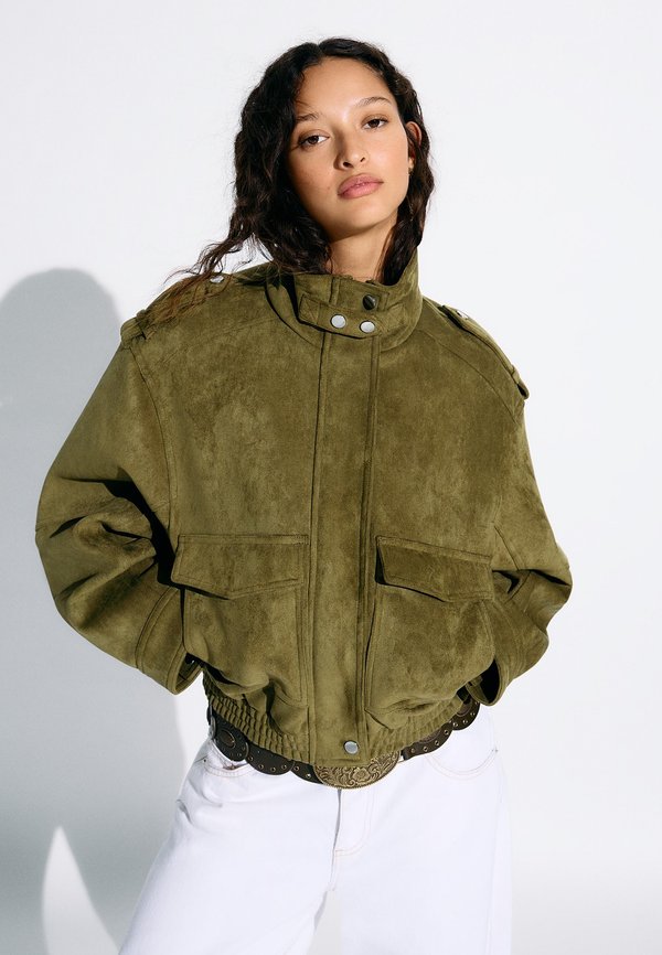 Bershka Faux leather jacket - khaki