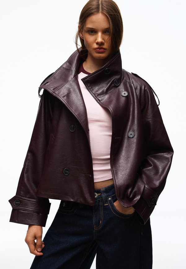 Bershka Faux leather jacket - dark red
