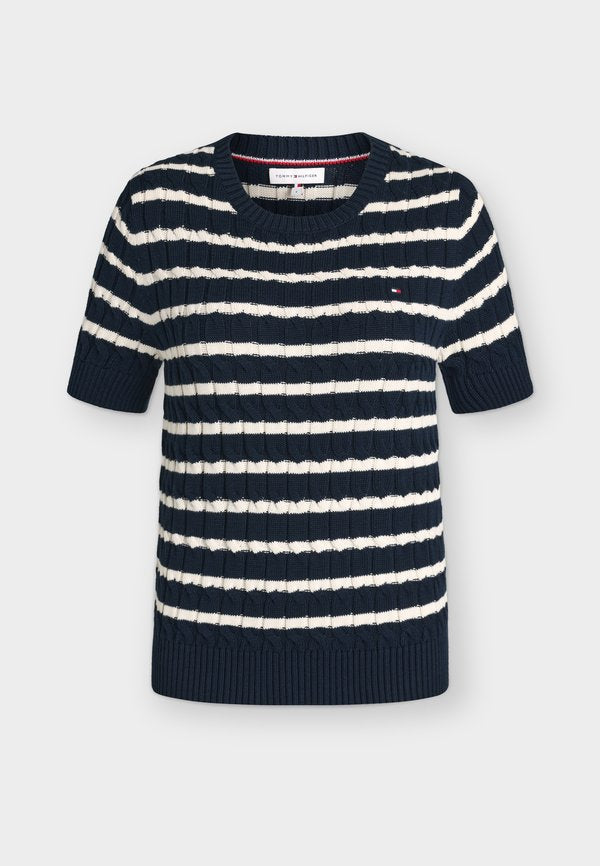 Tommy Hilfiger CABLE  - Basic T-shirt - dark night navy/ivory petal stp