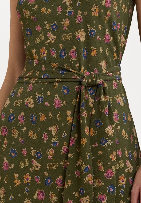 Lauren Ralph Lauren FLORAL BELTED CREPE SLEEVELESS DRESS
