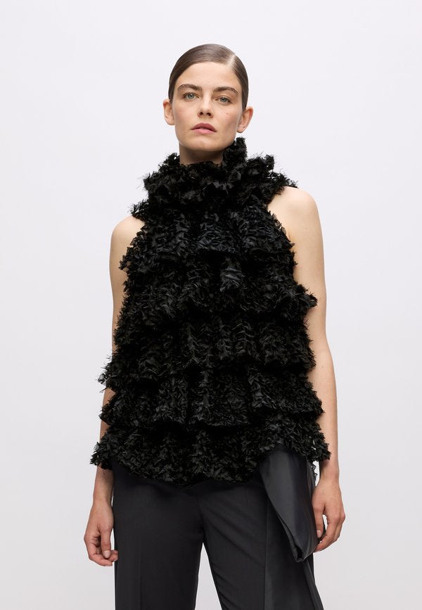 KARL LAGERFELD KARL STUDIO RUFFLE MESH TOP