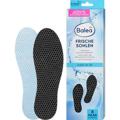 Balea Insoles fresh soles black, size. 36-38 (8 pairs), 16 pieces
