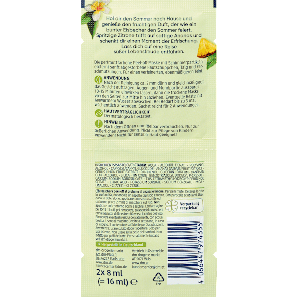Gesichtsmaske Peel-Off Lemon Lover (2x8ml) Balea