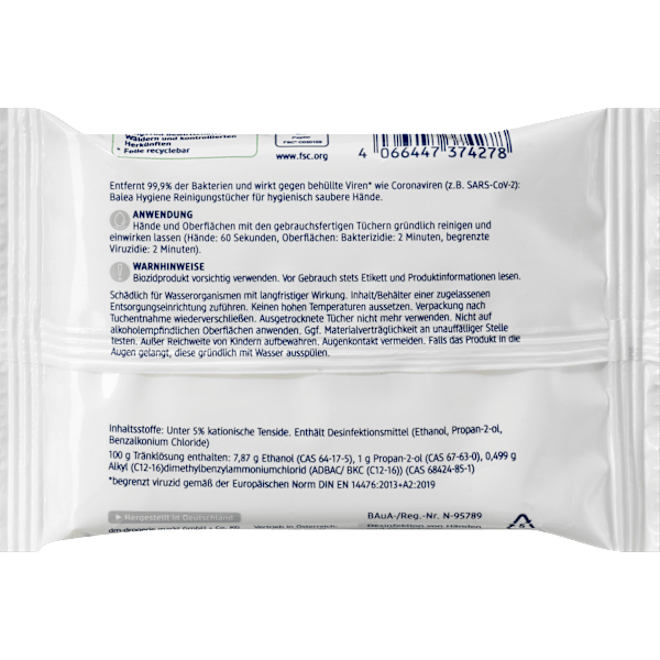 Hygiene Reinigungstücher, Reisegröße Balea