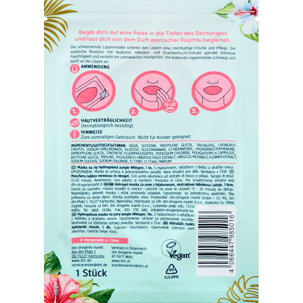 Lippenmaske Hydrogel rosa, Jungle Whisper Balea