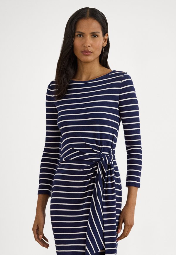 Lauren Ralph Lauren STRIPED TIE FRONT COTTON BLEND DRESS