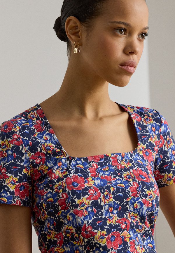 Lauren Ralph Lauren FLORAL COTTON JERSEY SQUARE-NECK TOP