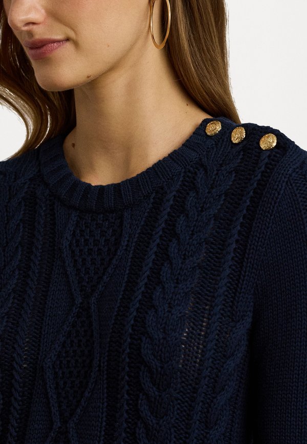 Lauren Ralph Lauren BUTTON TRIM ARAN KNIT SWEATER DRESS