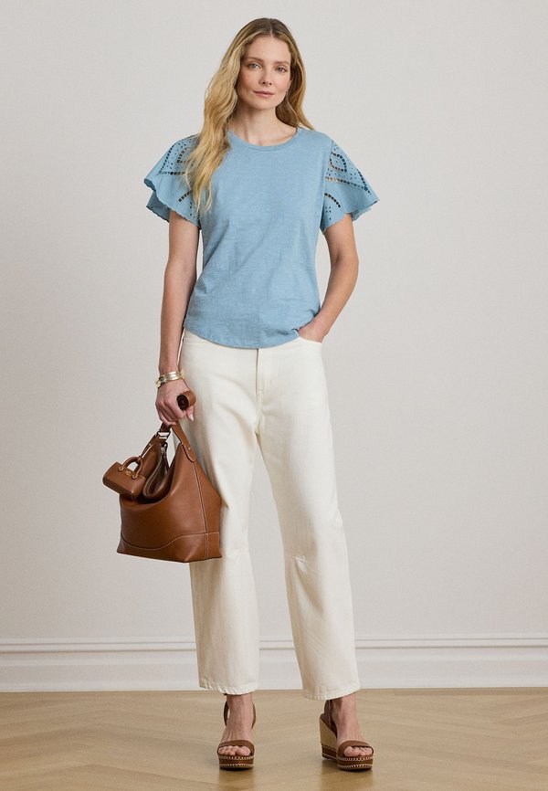 Lauren Ralph Lauren EYELET COTTON JERSEY & BROADCLOTH TOP