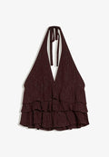 Bershka SHIMMERY RUFFLE  - Top - dark brown