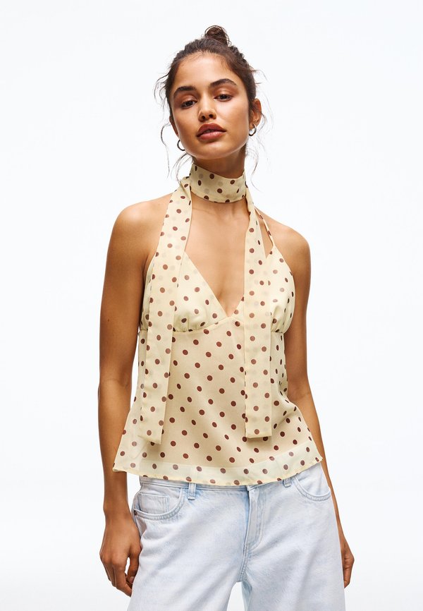 Bershka POLKA DOT SCARF STRAP TOP - Top - yellow