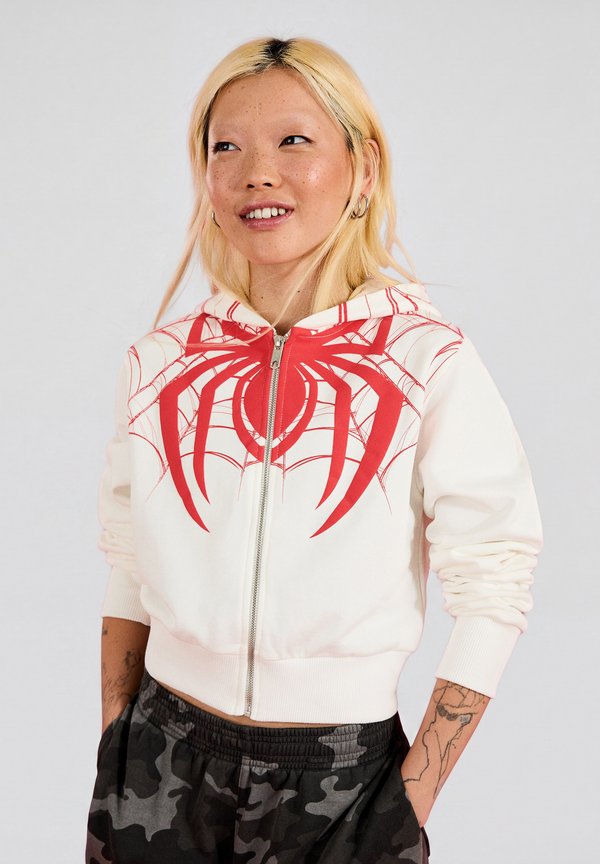 Bershka SPIDER PRINT HOODED JACKET - Zip-up sweatshirt - white