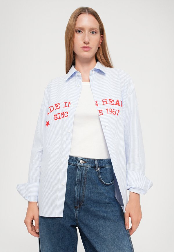 Fiorucci WOMEN'S MADE IN HEAVEN PRINT LIGHT BLUE STRIPED SHIRT