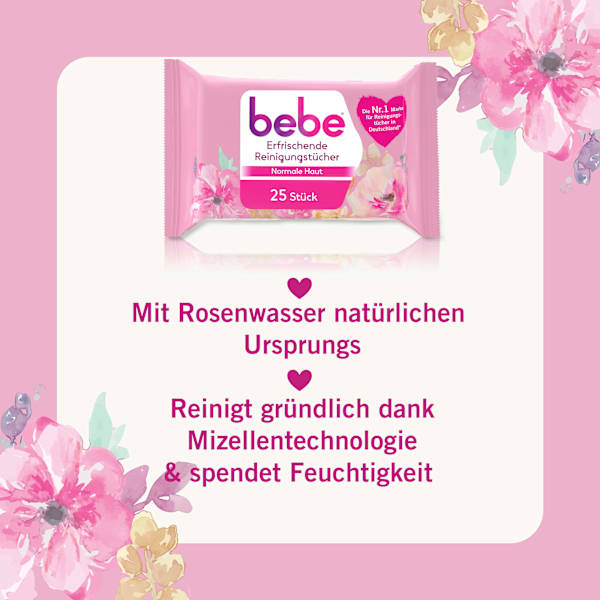 Abschminktücher erfrischend mit Rosenwasser bebe