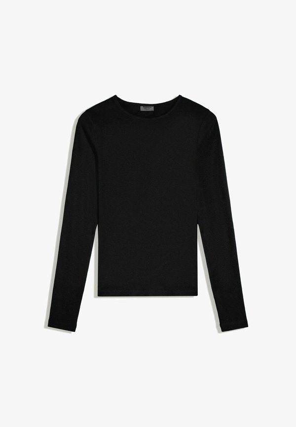 Bershka LONG SLEEVE ROUND NECK - T-SHIRT - Long sleeved top - black