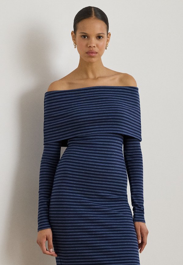 Lauren Ralph Lauren STRIPED RIBBED OFF-THE-SHOULDER DRESS