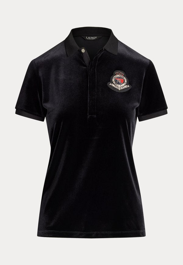 Lauren Ralph Lauren BEADED CREST STRETCH VELVET POLO SHIRT